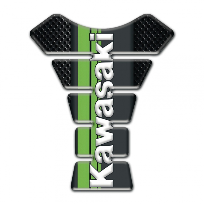 Kawasaki Tank Guard Pads Dark background and VerticaL White Logo Style  