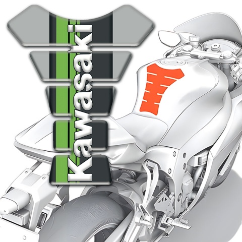 Kawasaki Tank Pad Protector Gray Print and Black Green Logo Panel 