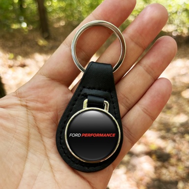 Ford Performance Keychain Leather Black Red Logo