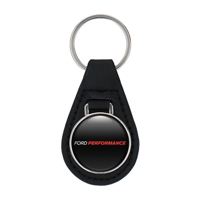 Ford Performance Keychain Leather Black Red Logo