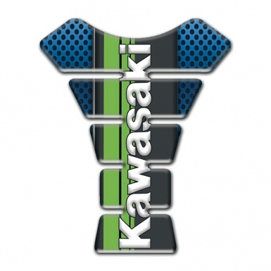 Kawasaki Tank Pad Protector Blue Perforated Warp Style Vertical White Logo 
