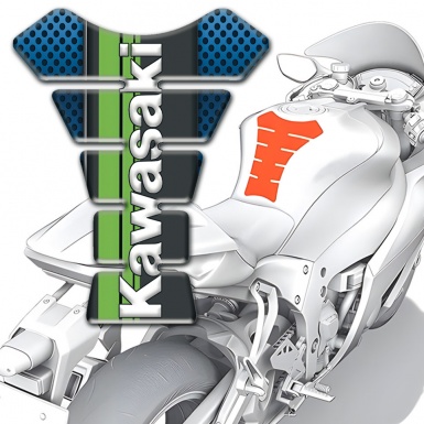 Kawasaki Tank Pad Protector Blue Perforated Warp Style Vertical White Logo 
