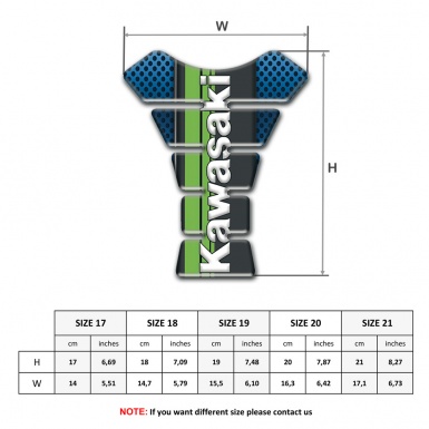 Kawasaki Tank Pad Protector Blue Perforated Warp Style Vertical White Logo 