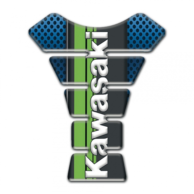 Kawasaki Tank Pad Protector Blue Perforated Warp Style Vertical White Logo 