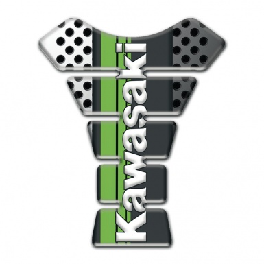 Kawasaki Tank Pad Motorbike Perforated Warp Style Green Tape Logo Panel 