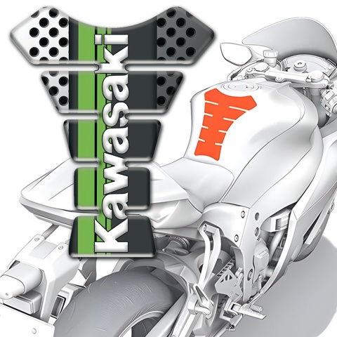 Kawasaki Tank Pad Motorbike Perforated Warp Style Green Tape Logo Panel 