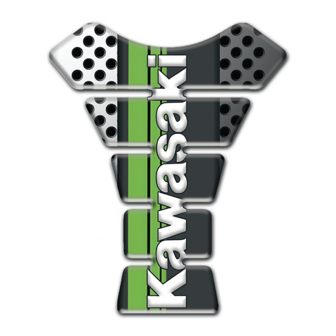 Kawasaki Tank Pad Motorbike Perforated Warp Style Green Tape Logo Panel 