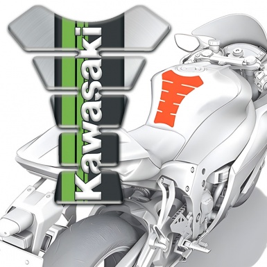 Kawasaki Tank Protector Silver background and Green Tape Logo Panel 