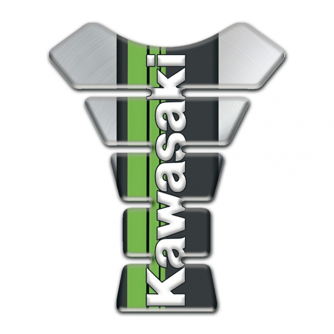 Kawasaki Tank Protector Silver background and Green Tape Logo Panel 