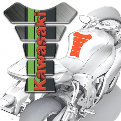 Kawasaki Tank Guard Pads Polished Base Red Logo 