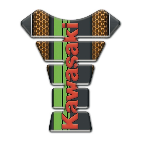 Kawasaki Tank Pad Motorbike Copper Honeycomb Motive Design Red Logo Style 