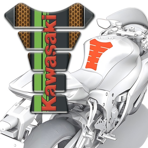 Kawasaki Tank Pad Motorbike Copper Honeycomb Motive Design Red Logo Style 