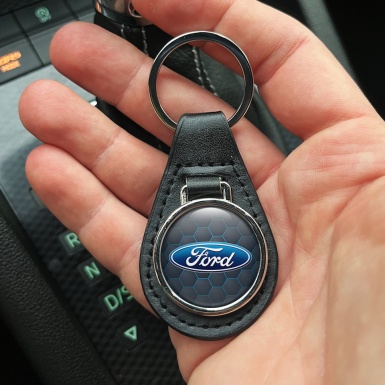 Ford Leather Keychain Blue Honeycomb Neon Edition