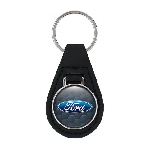 Ford Leather Keychain Blue Honeycomb Neon Edition