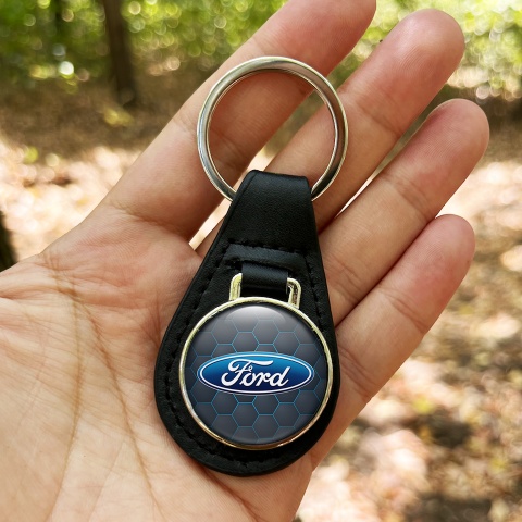 Ford Leather Keychain Blue Honeycomb Neon Edition