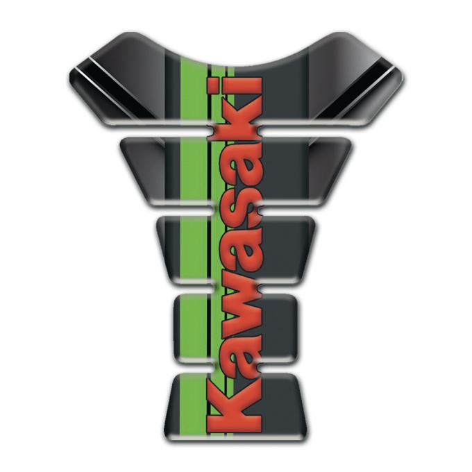 Kawasaki Tank Pad Motorbike Unique Model With Green Tape and Red Vertical Logo 