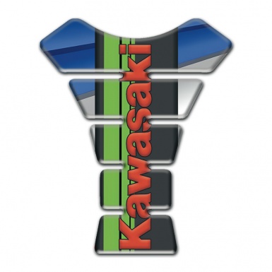 Kawasaki Tank Pad Motorbike Blue Gray Base Black Logo Panel with Green Tape 