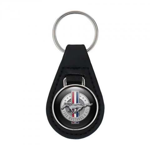 Ford Mustang Leather Keychain Black Silver Multicolor Logo