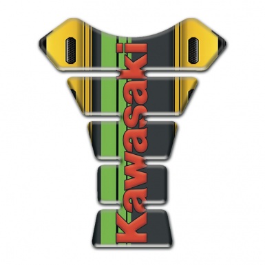 Kawasaki Tank Pad Motorbike Yellow Motif Style Red Logo 