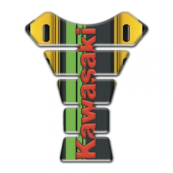 Kawasaki Tank Pad Motorbike Yellow Motif Style Red Logo 