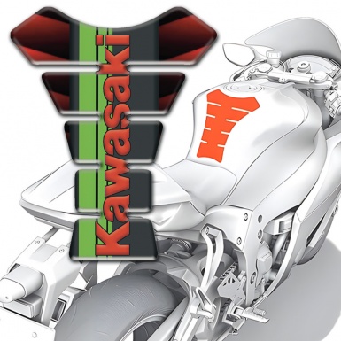 Kawasaki Tank Guard Pads Merged red Black base with Green Tape Logo panel 