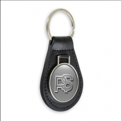 Ford Rs Keychain Leather Silver Metallic Logo