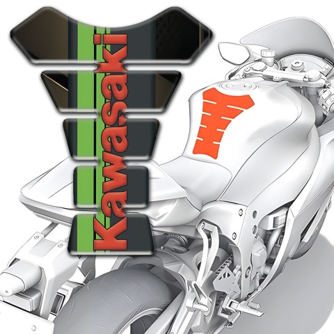 Kawasaki Tank Pad Motorbike Broze Base Red Logo 