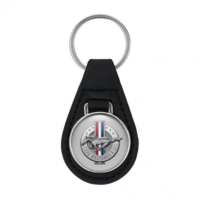 Ford Mustang Key Fob Leather Silver Multicolor Logo