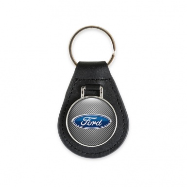 Ford Leather Keychain Light Carbon Blue Logo