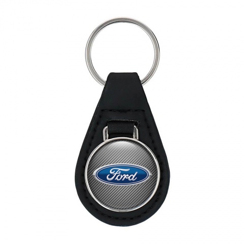Ford Leather Keychain Light Carbon Blue Logo