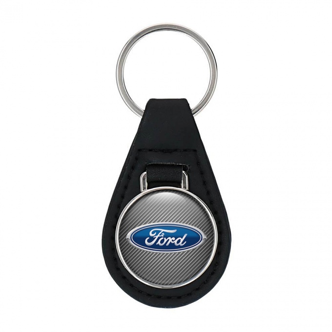 Ford Leather Keychain Light Carbon Blue Logo