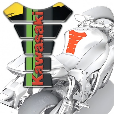 Kawasaki Tank Pad Motorbike Yellow black Paint and Green Tape with Red Logo 