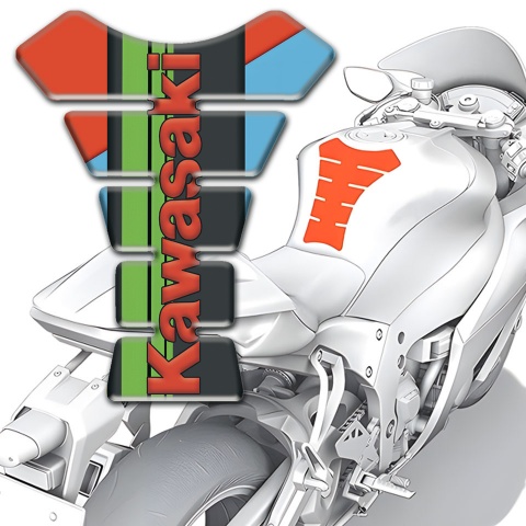 Kawasaki Tank Pad Motorbike Fresh Colors Print with Red Logo 