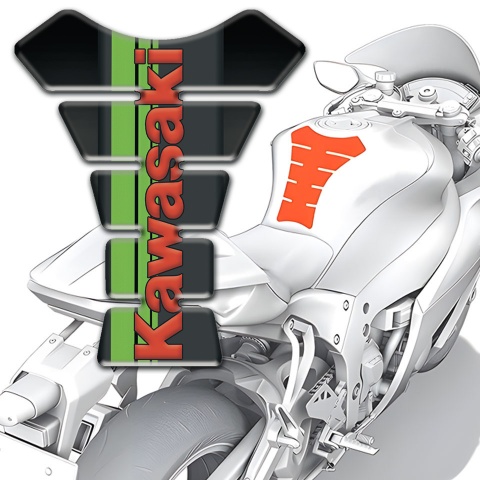 Kawasaki Tank Pad Protector Black with Green Tape Print and Red Logo 