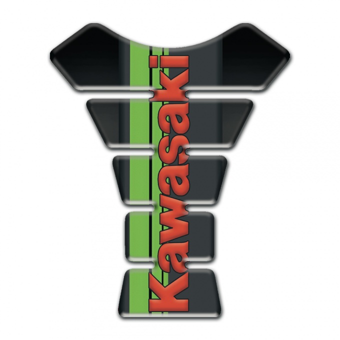 Kawasaki Tank Pad Protector Black with Green Tape Print and Red Logo 
