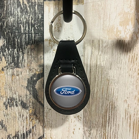 Ford Keychain Leather Light Carbon Silver Lining Design