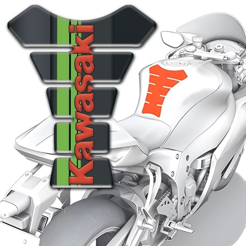 Kawasaki Tank Guard Pads Graphite base Effect with Red Logo 