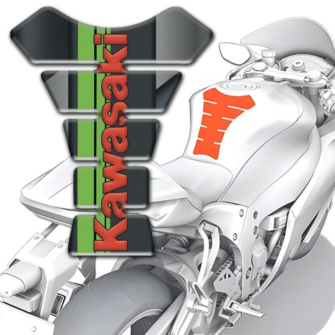 Kawasaki Tank Pad Protector Diagonal Gray Pattern Design and Red Logo 