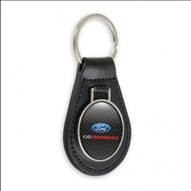 Ford Performance Key Fob Leather Dark Carbon Blue Logo