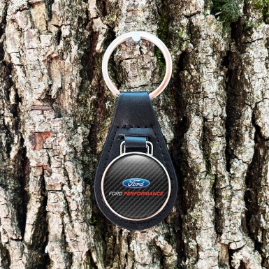 Ford Performance Key Fob Leather Dark Carbon Blue Logo