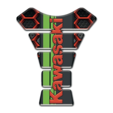 Kawasaki Tank Pad Motorbike Black Base with Red Mesh Design 