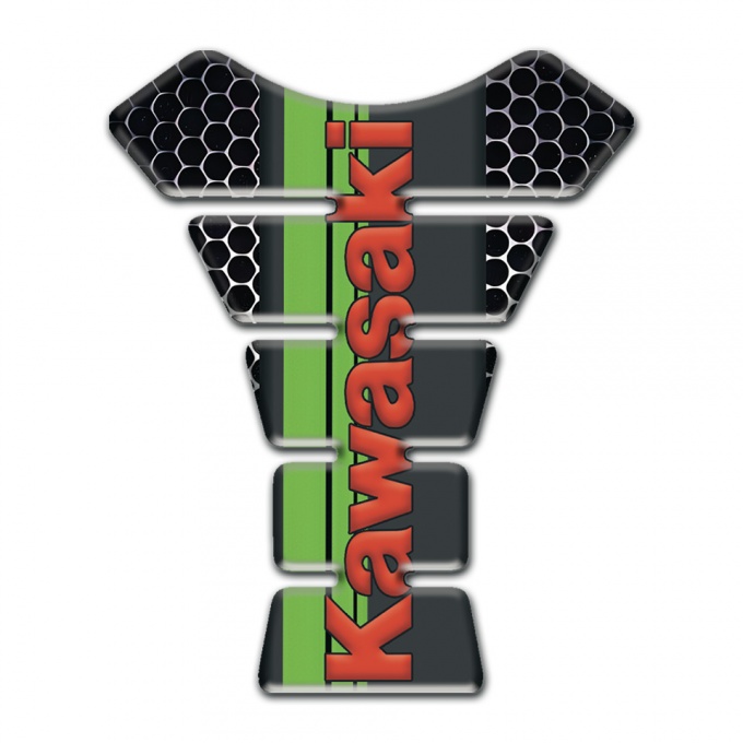Kawasaki Tank Pad Protector Perforated Steel Print with Green Tape and Red Logo
