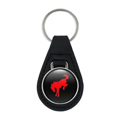 Ford Mustang Leather Keychain Black Red Logo
