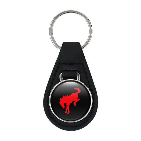 Ford Mustang Leather Keychain Black Red Logo