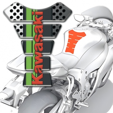 Kawasaki Tank Pad Protector Perforated Gray White Design Base with Red Logo 