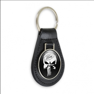 Ford Keychain Leather Black White Skull Edition