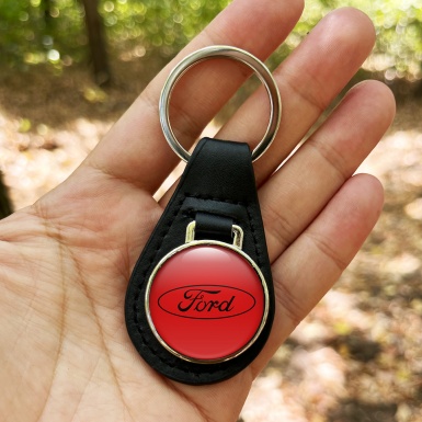 Ford Key Fob Leather Red Black Classic Logo