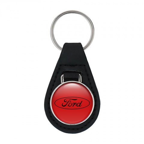 Ford Key Fob Leather Red Black Classic Logo