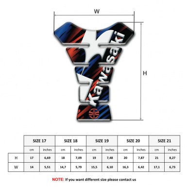 Kawasaki Tank Guard Pads Black with Blue Red patterns Basse and Diagonal White Logo