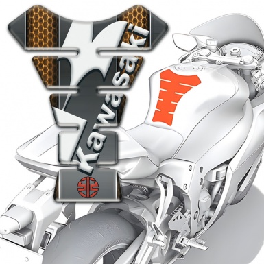 Kawasaki Tank Pad Protector Gray Base with Copper Honeycomb motive and Small Red Logo